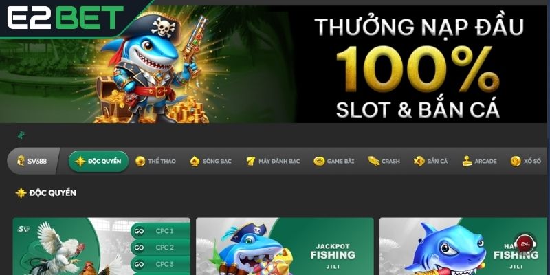 E2BET áp dụng khuyến mãi 100% tổng giá trị lần nạp đầu