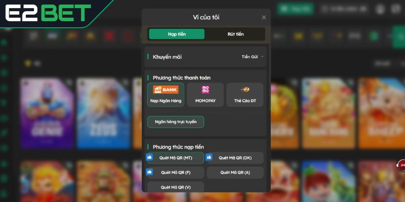 Nạp tiền vào ví game nhanh chóng để bắt đầu trải nghiệm cá cược